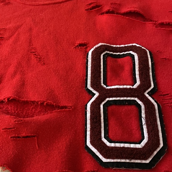 LF Furst of a Kind Red Distressed Cropped Sweatshirt 8 (22) - Picture 2 of 4